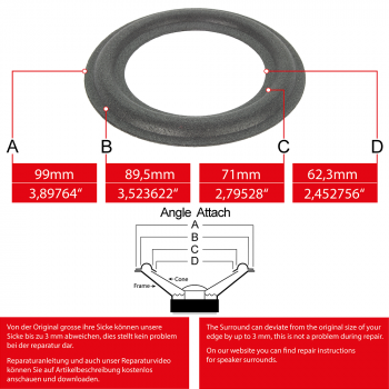 3" - 99mm Speaker Foam Surround - Edge