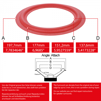 7" - 197.7mm Lautsprecher Schaumstoffsicke