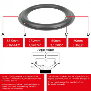 3" - 85.5mm Lautsprecher Gummisicke