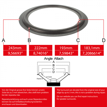 9" - 243mm Lautsprecher Schaumstoffsicke