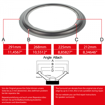 11" - 291mm Speaker Rubber Surround - Edge