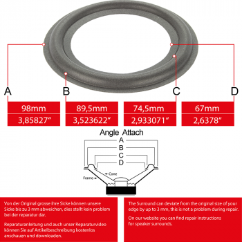 3" - 98mm Speaker Foam Surround - Edge