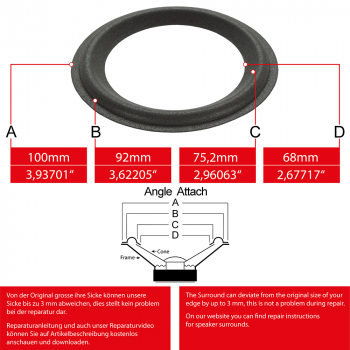 3" - 100mm Lautsprecher Schaumstoffsicke