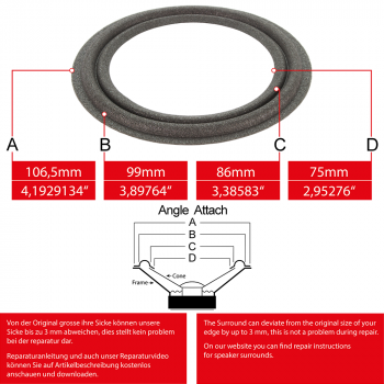 4" - 106.5mm Lautsprecher Schaumstoffsicke