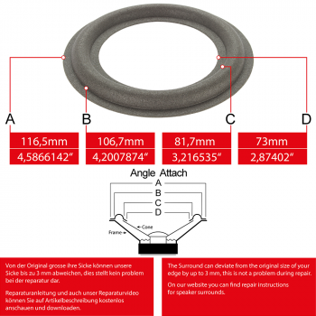 4" - 116.5mm Lautsprecher Schaumstoffsicke