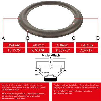 10" - 258mm Speaker Foam Surround - Edge