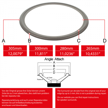 12" - 305mm Speaker Foam Surround - Edge