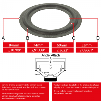 3" - 84mm Lautsprecher Schaumstoffsicke