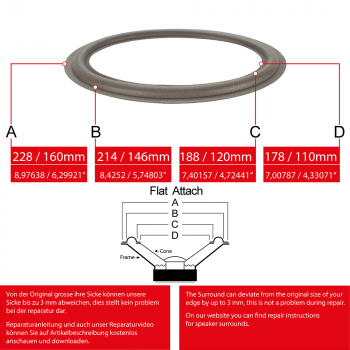 8"x6" - 228x160mm Speaker Oval Foam Surround - Edge