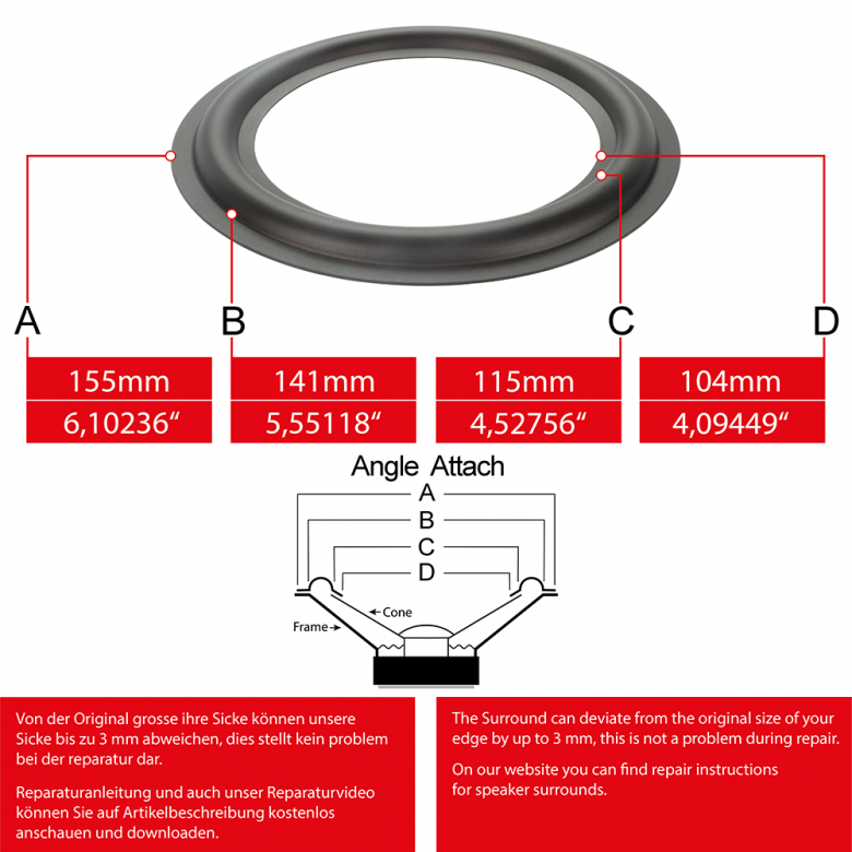 6" - 155mm Speaker Rubber Surround - Edge