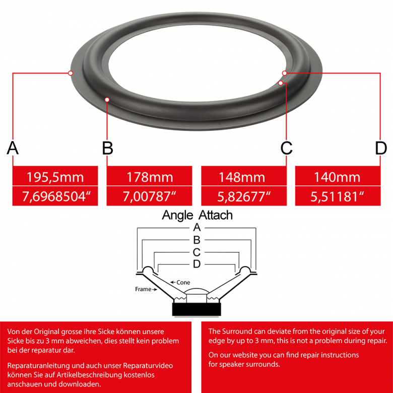 7" - 195.5mm Speaker Rubber Surround - Edge