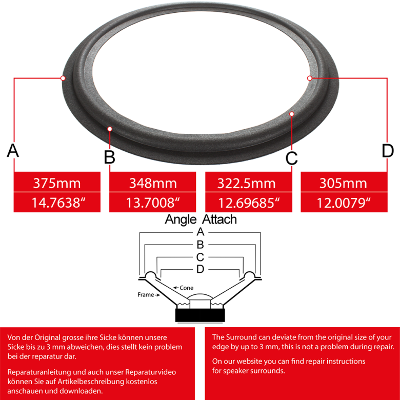 14" - 375mm Lautsprecher Schaumstoffsicke