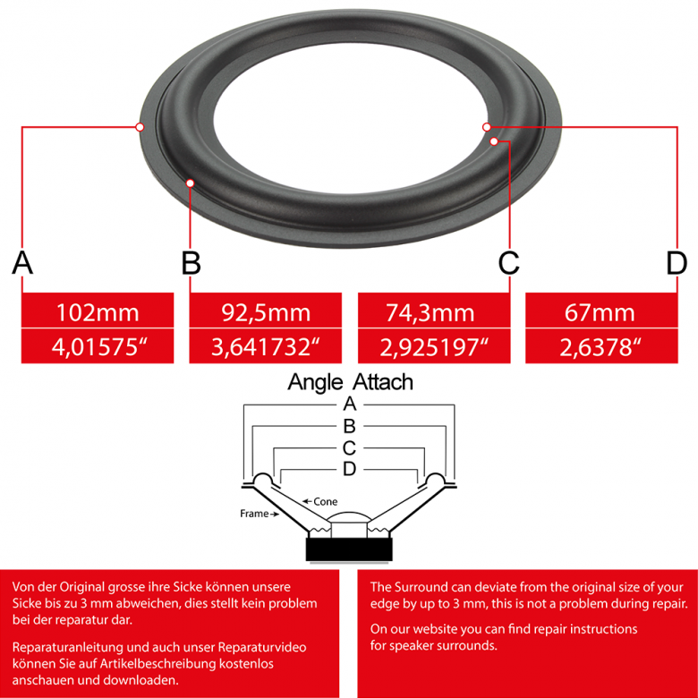 4" - 102 mm Speaker Rubber Surround - Edge