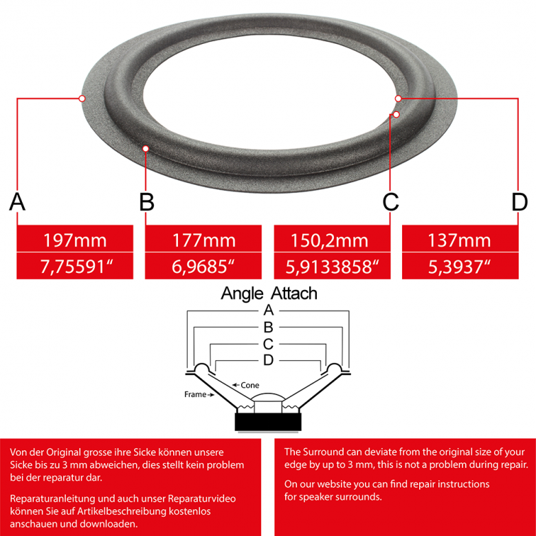 7" - 197mm Lautsprecher Schaumstoffsicke