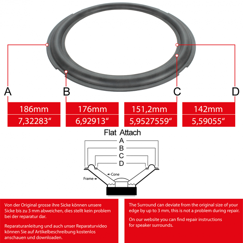 7" - 186mm Lautsprecher Gummisicke