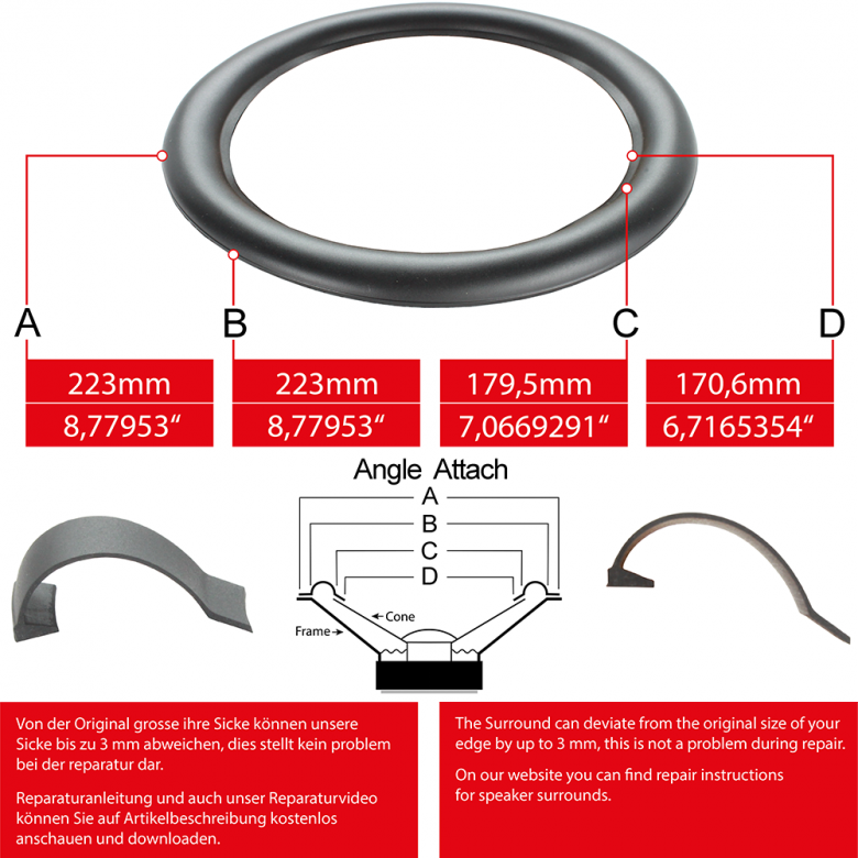 8" - 223mm Lautsprecher Gummisicke