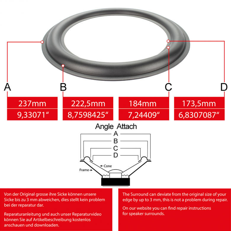 9" - 237mm Speaker Rubber Surround - Edge