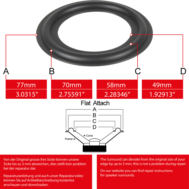 3" - 77mm Lautsprecher Gummisicke