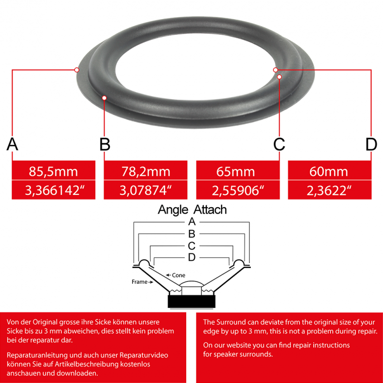 3" - 85.5mm Lautsprecher Gummisicke