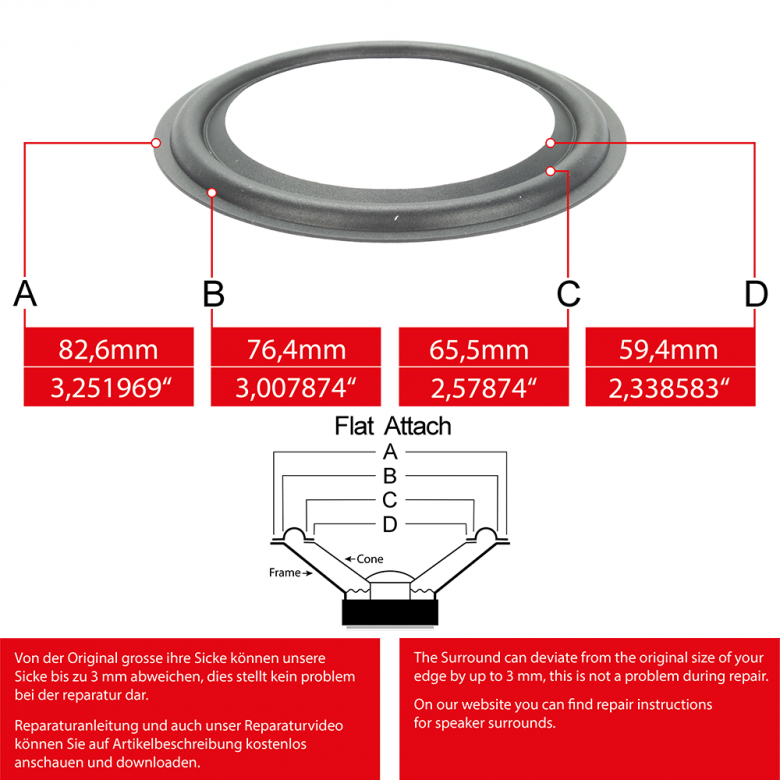 3" - 82.6mm Lautsprecher Gummisicke