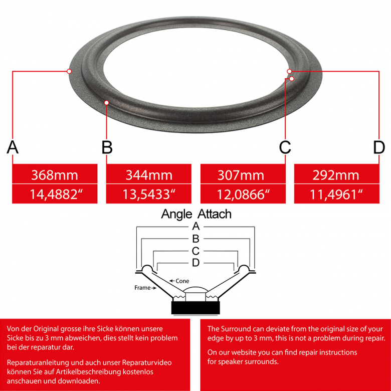 14" - 368mm Lautsprecher Schaumstoffsicke