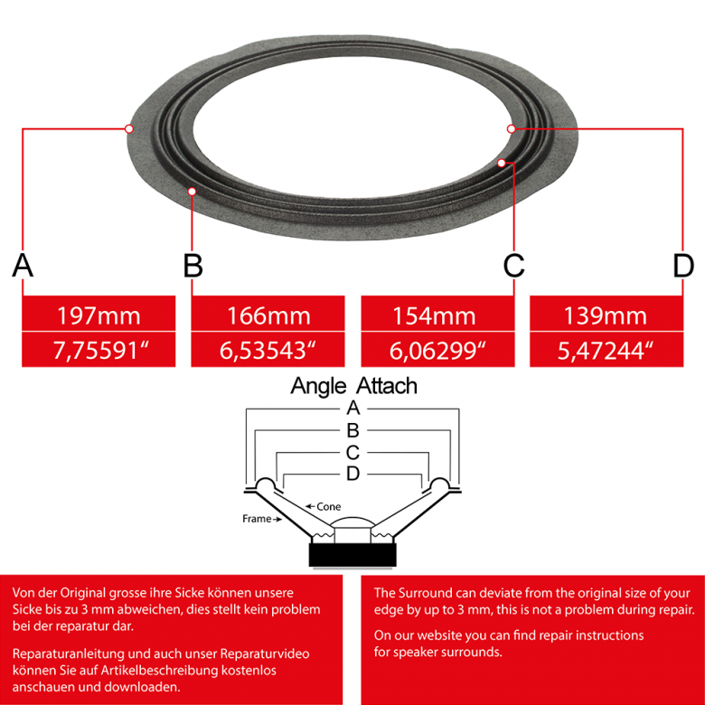 7" - 197mm Lautsprecher Gewebesicke
