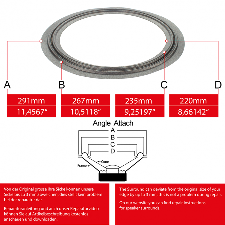 11" - 291mm Lautsprecher Gewebesicke