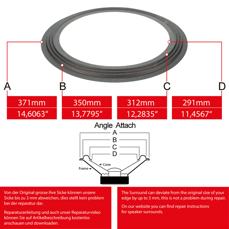 14" - 371mm Lautsprecher Gewebesicke