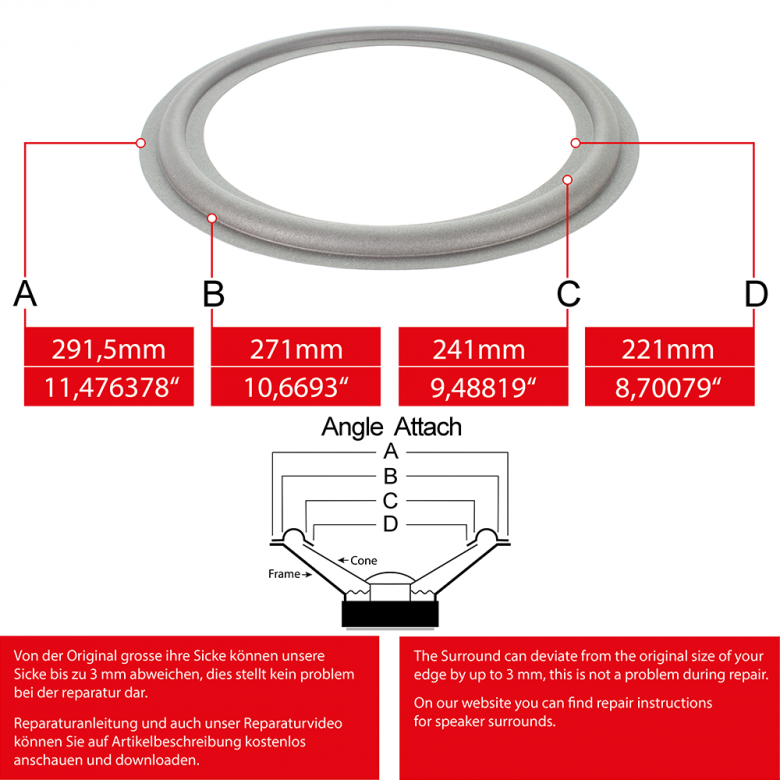 11" - 291.5mm Speaker Foam Surround - Edge