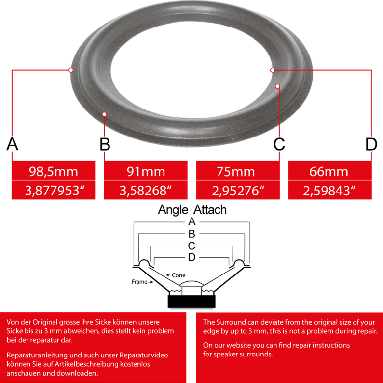 3" - 98.5mm Lautsprecher Schaumstoffsicke