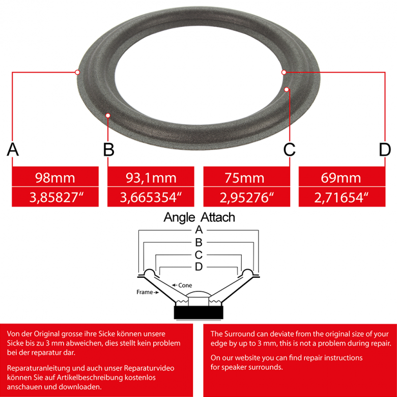 3" - 98mm Lautsprecher Schaumstoffsicke