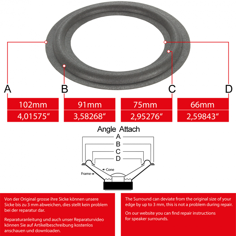 4" - 102mm Lautsprecher Schaumstoffsicke