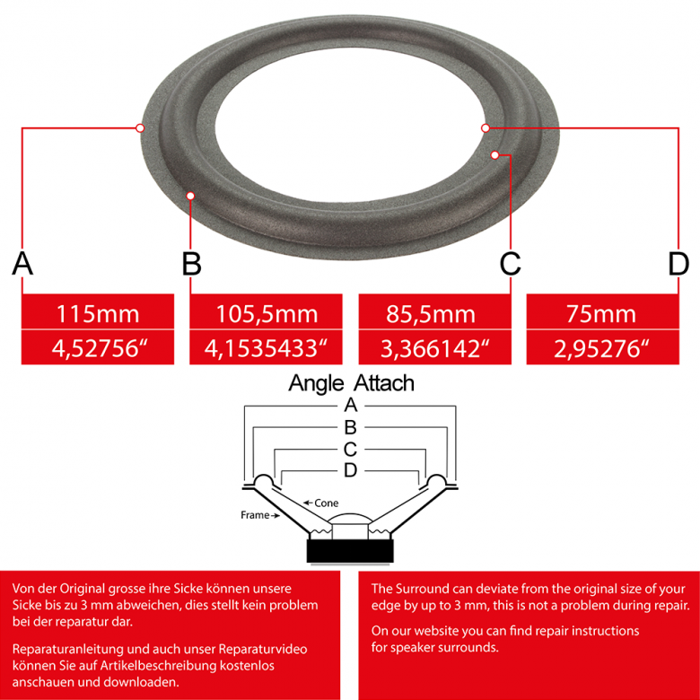 4" - 115mm Lautsprecher Schaumstoffsicke