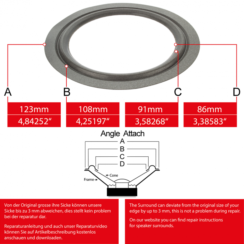 4" - 123mm Speaker Foam Surround - Edge