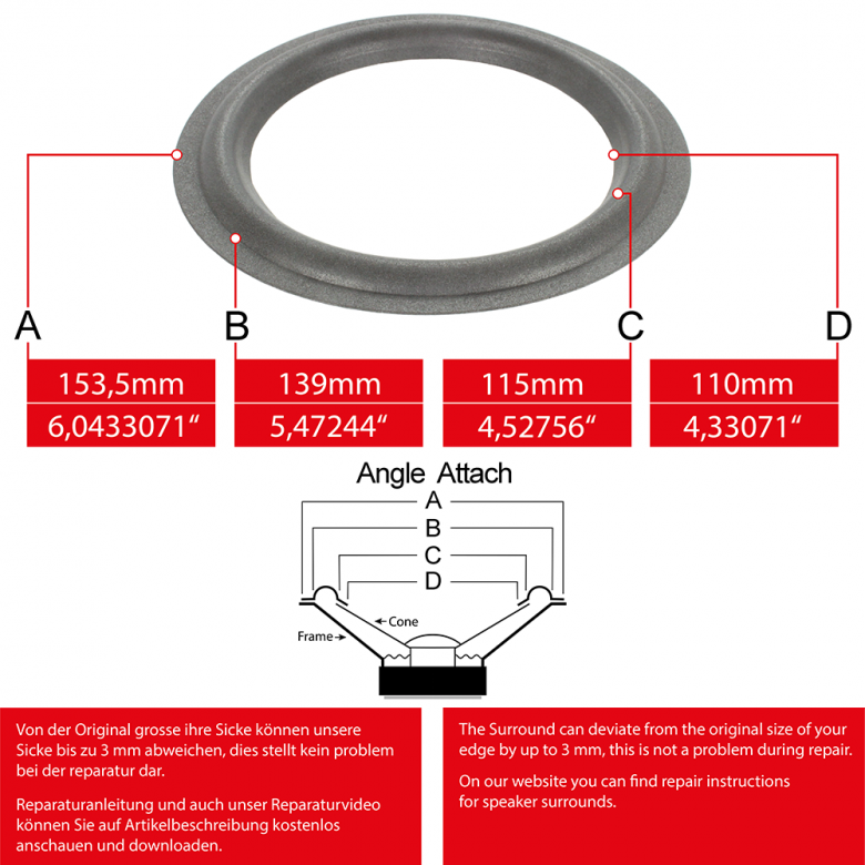 6" - 153.5mm Lautsprecher Schaumstoffsicke