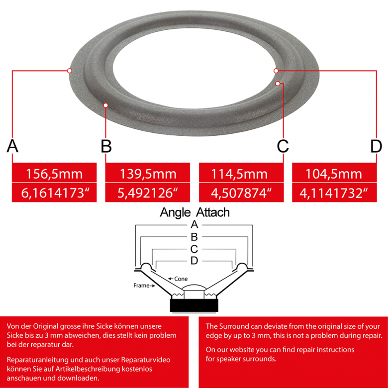 6" - 156.5mm Lautsprecher Schaumstoffsicke