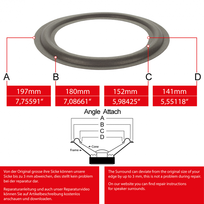 7" - 197mm Lautsprecher Schaumstoffsicke