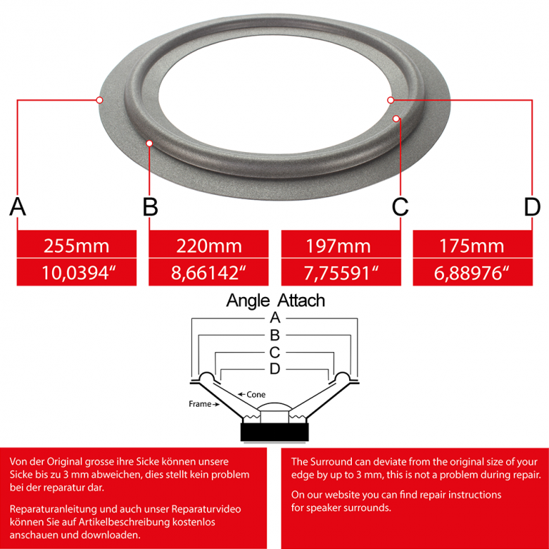 10" - 255mm Speaker Foam Surround - Edge