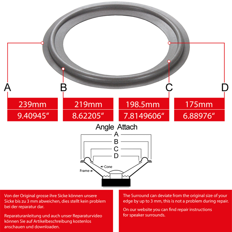 9" - 239mm Speaker Foam Surround - Edge