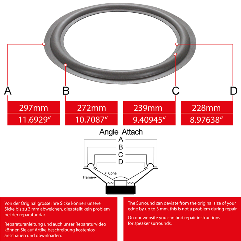 11" - 297mm Speaker Foam Surround - Edge