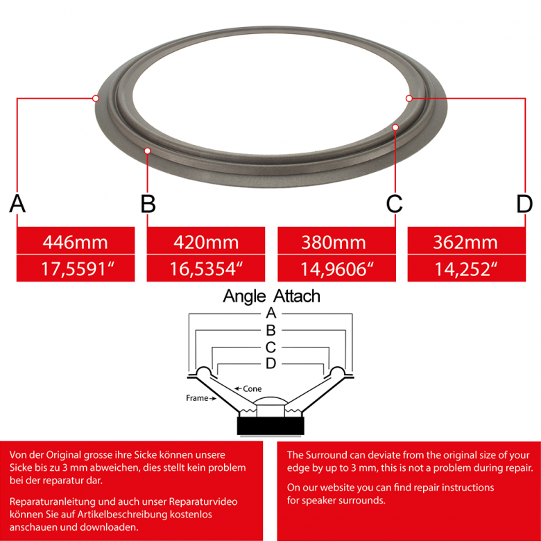 17" - 446mm Lautsprecher Schaumstoffsicke