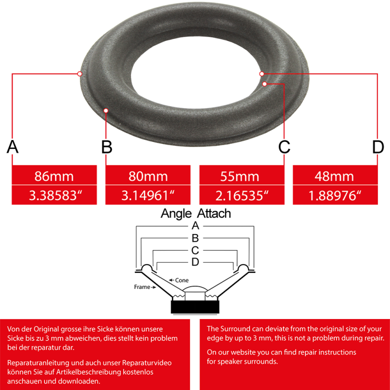 3" - 86mm Speaker Rubber Surround - Edge