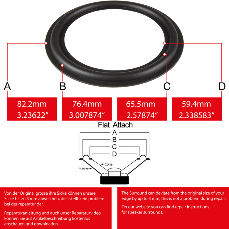 3" - 82.6mm Lautsprecher Gummisicke